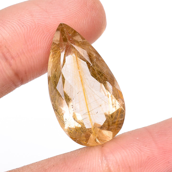 golden rutile quartz natural pear shape cut stone loose gemstone