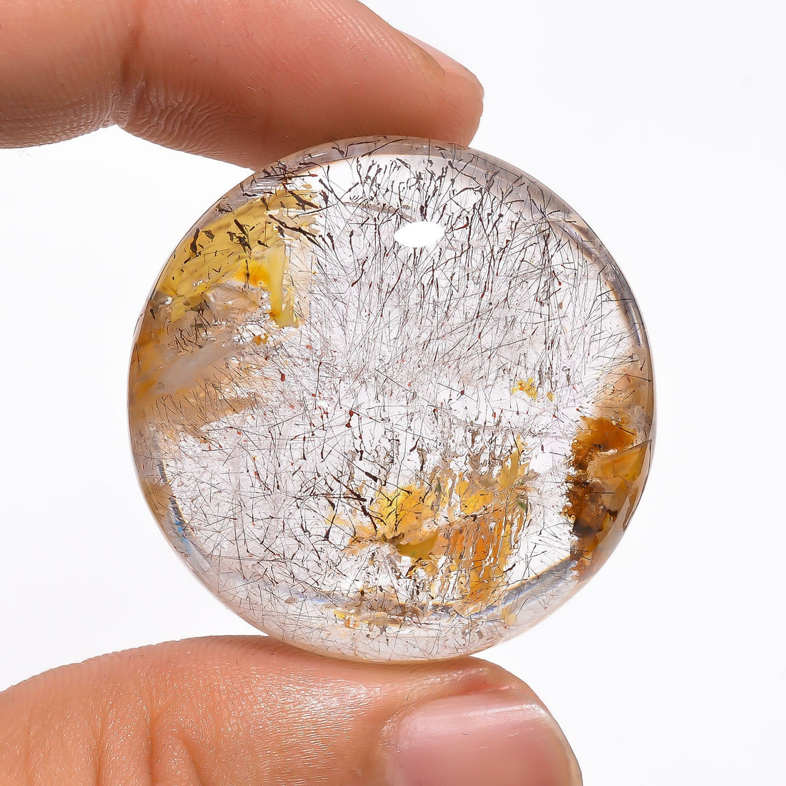 elestial quartz with many natural inclusion super seven round shape cabochon loose gemstone 115 ct 34x34x14 mm y 2451