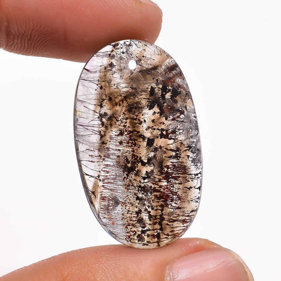 elestial smoky with many natural inclusion super seven stone oval shape cabochon loose gemstone 28 ct 30x18x6 mm y 2447
