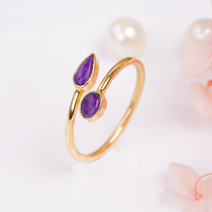 natural sugilite ethnic handmade ring 925 sterling silver with 14k gold plating 7 us 1 4 gms y 7789