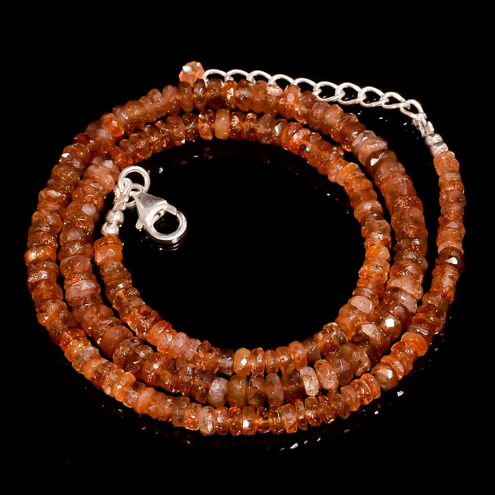 sunstone natural gemstone rondelle shape faceted beads necklace