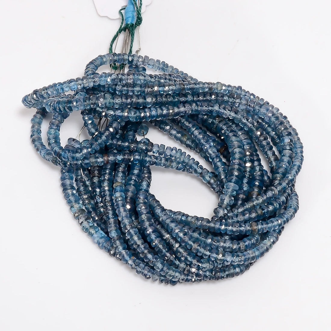 teal kyanite natural gemstone rondelle shape faceted 9 lines strand 16 beads 4x4x3 mm 660 ct yn 543