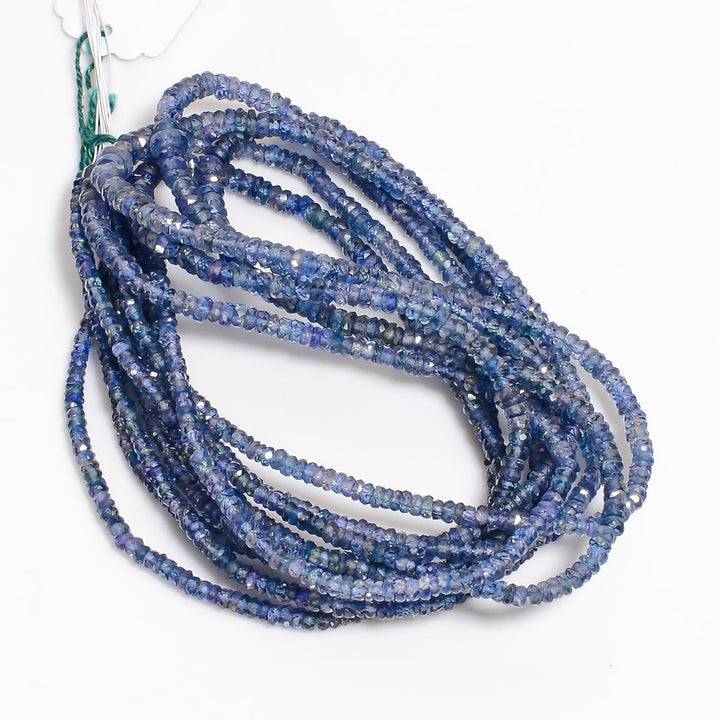blue sapphire natural gemstone rondelle shape faceted 5 lines strand 18 beads 3x3x2 mm 338 ct yn 490