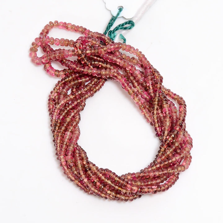pink tourmaline natural gemstone rondelle shape smooth 4 lines strand 16 beads 3x3x2 mm 157 ct yn 519
