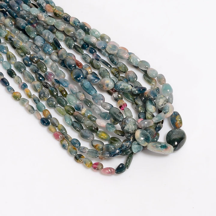 bio tourmaline natural gemstone tumbled shape smooth 7 lines strand 16 beads 5x4 12x9 mm 300 5 ct yn 510