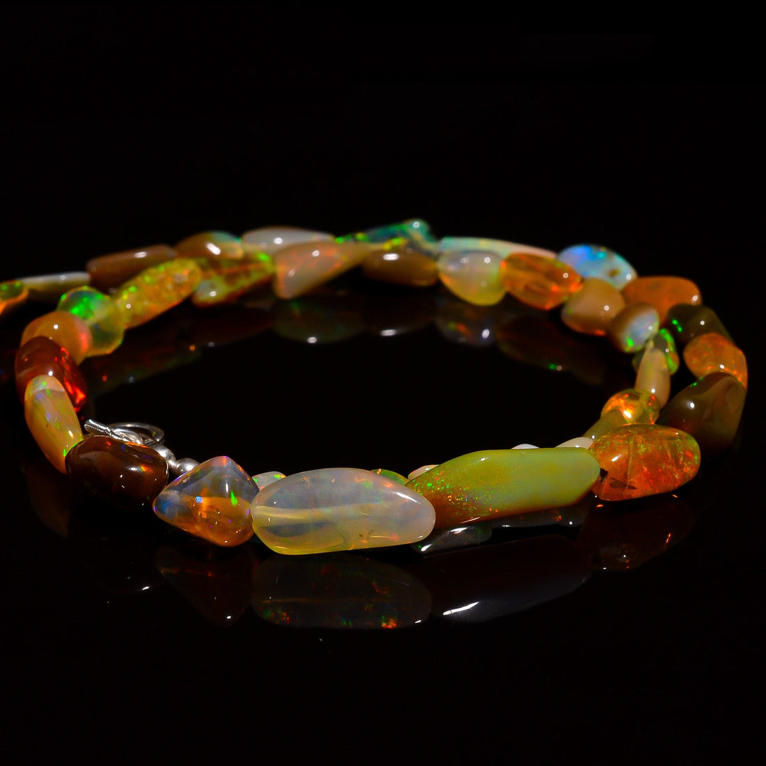ethiopian opal smooth nugget shape necklace 16inch 67 ct y 2065 ready to wear adjustable sterling silver lock necklace