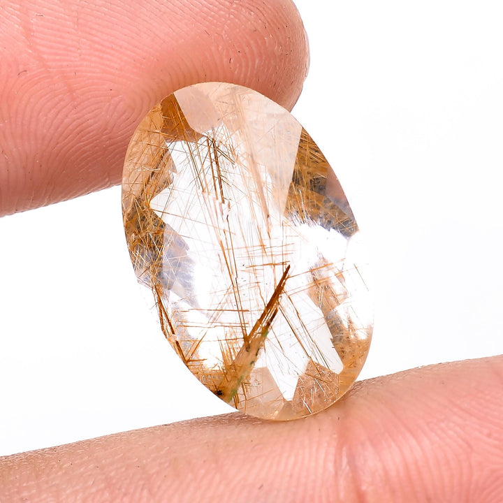 golden rutile quartz natural oval shape faceted loose gemstone