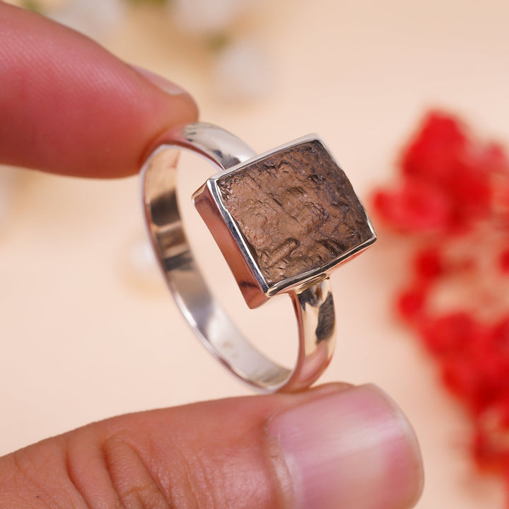 natural agni manitite rough top square shape ethnic handmade 925 sterling silver mens ring 13 75 us 6 3 gms y 7780