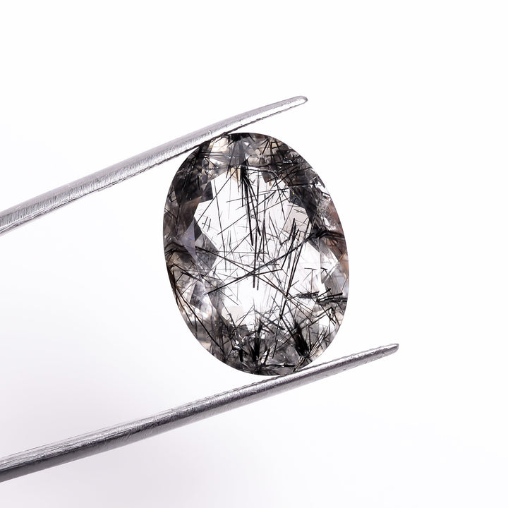 black rutile natural quartz oval shape cut stone loose gemstone