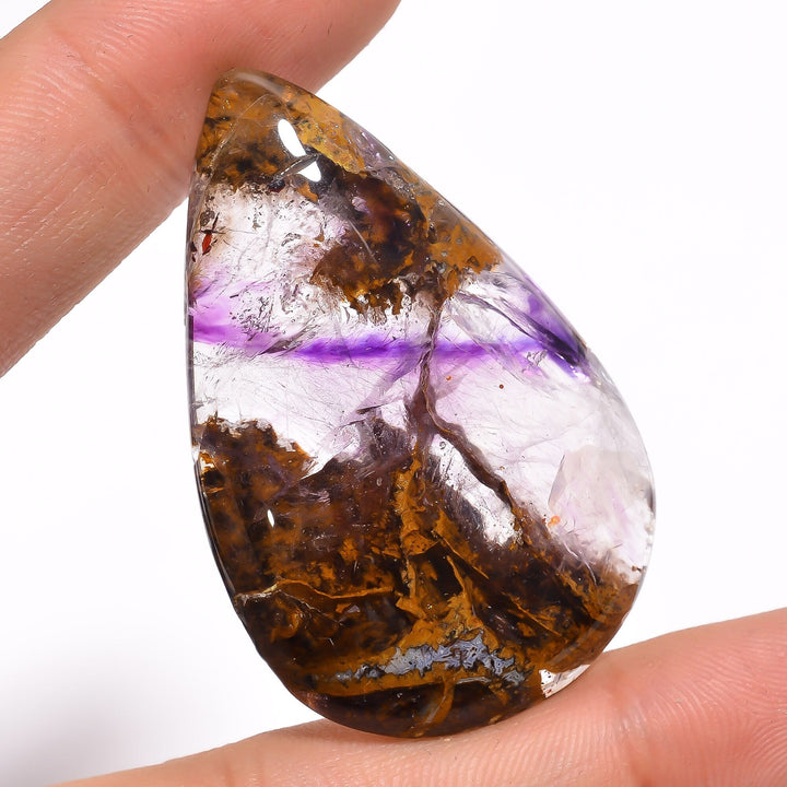 amethyst with many natural inclusion super seven pear shape cabochon loose gemstone