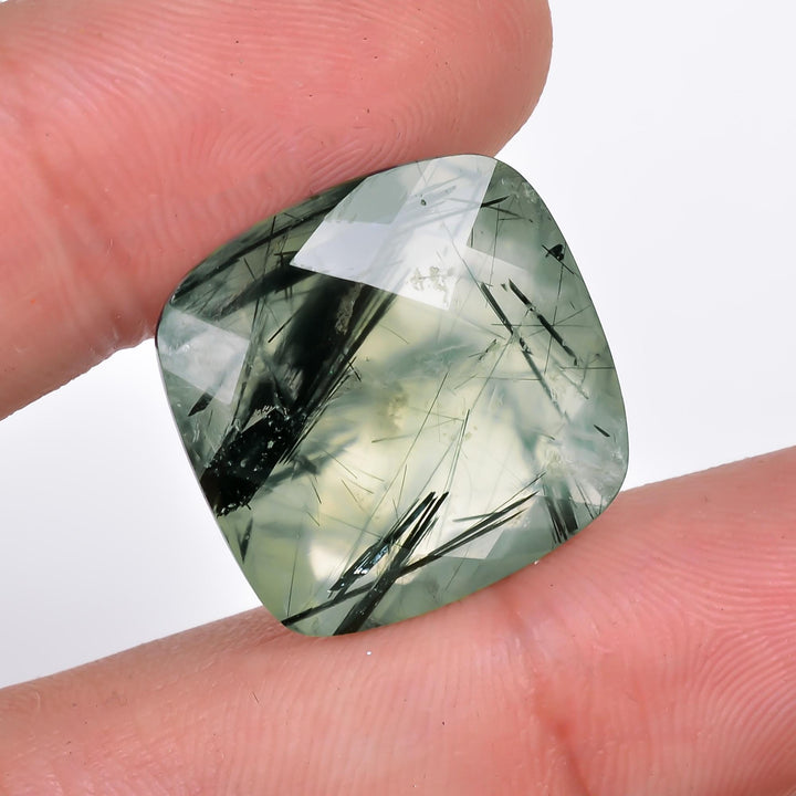 prehnite with epidote natural cushion shape faceted loose gemstone