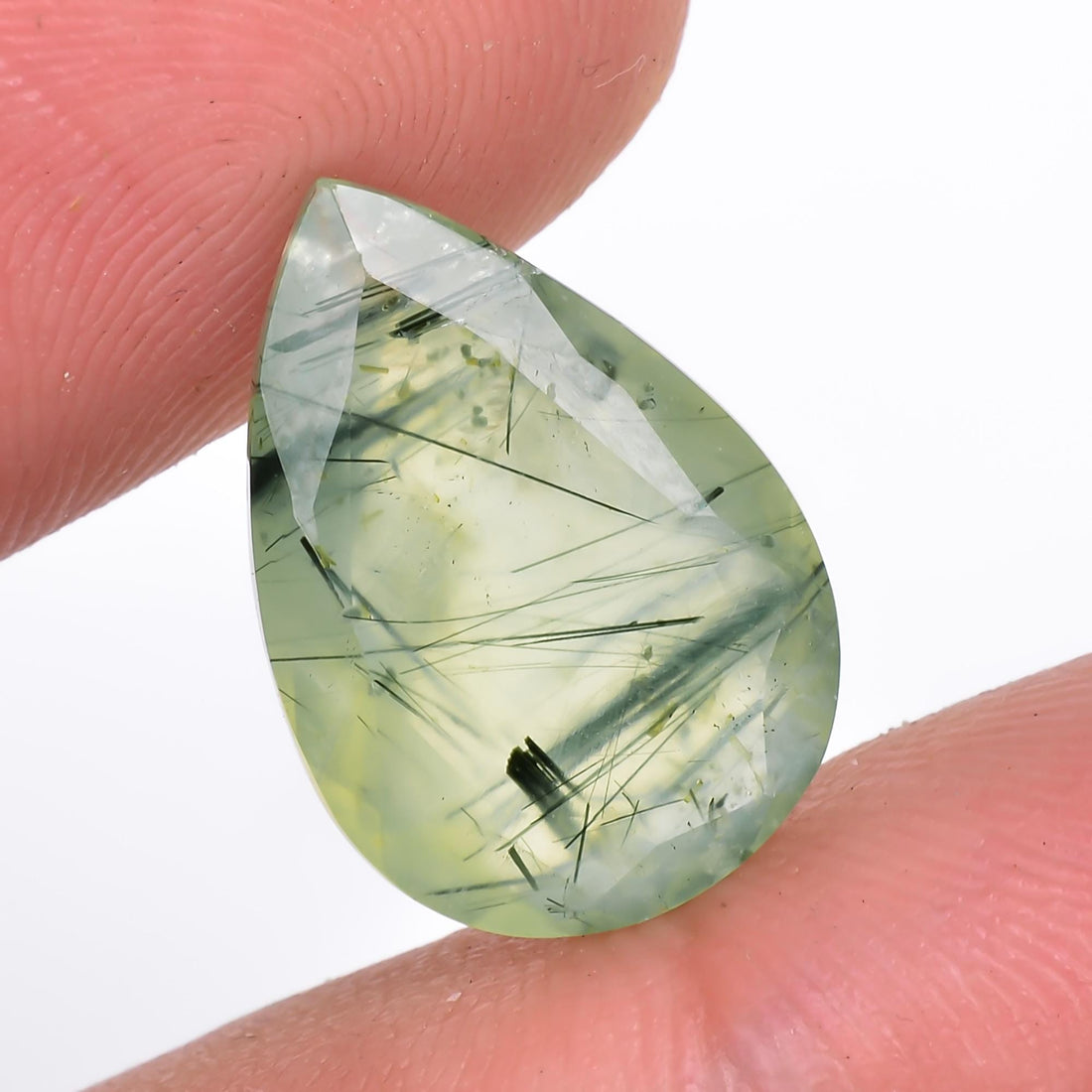 prehnite with epidote natural pear shape cut stone loose gemstone
