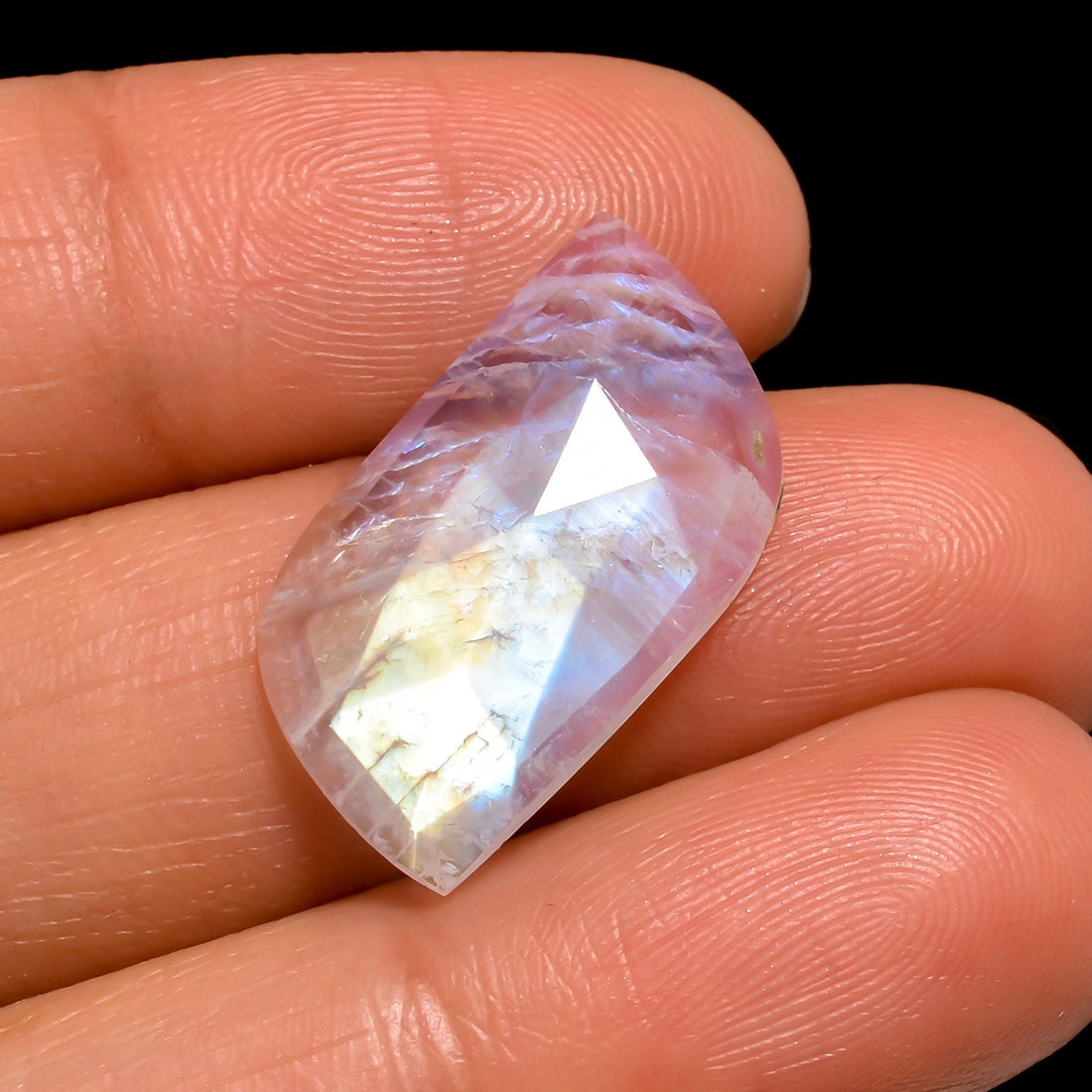 natural rainbow moonstone fancy shape facet on top loose gemstone