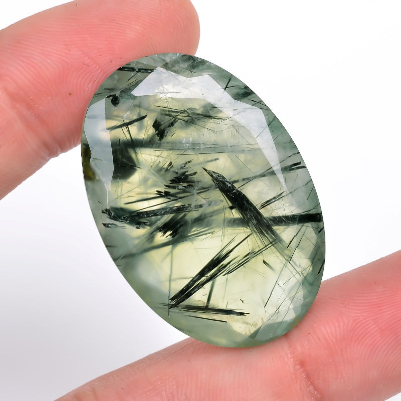 Prehnite With Epidote Natural Oval Shape Cut Stone