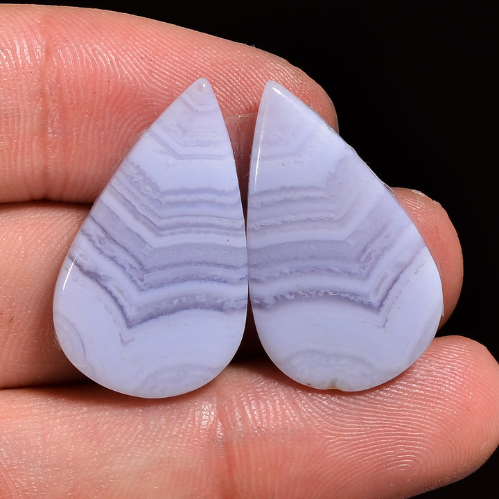 natural blue lace agate pear shape cabochon loose gemstone pair
