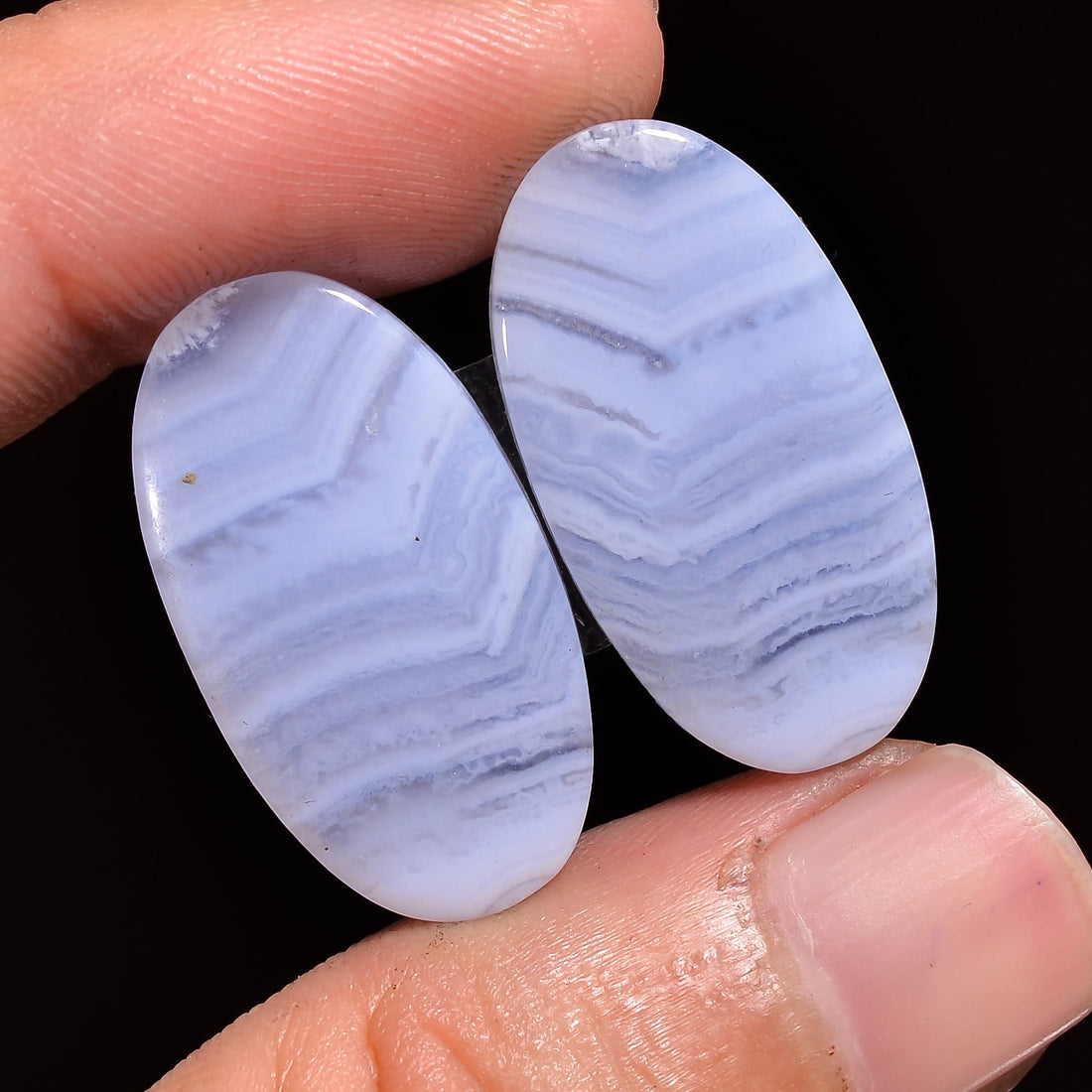 natural blue lace agate oval shape cabochon loose gemstone pair
