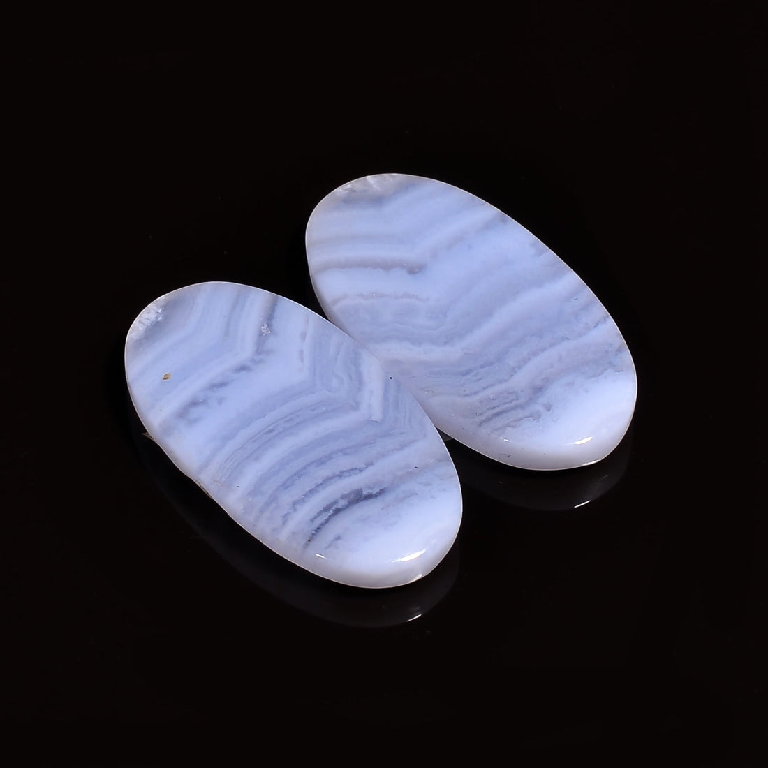 natural blue lace agate oval shape cabochon loose gemstone pair