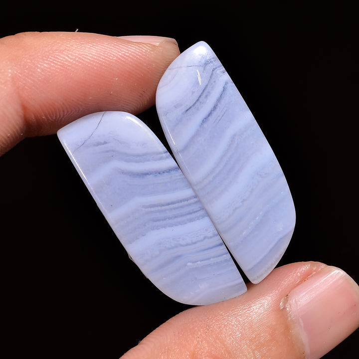 natural blue lace agate fancy shape cabochon loose gemstone pair