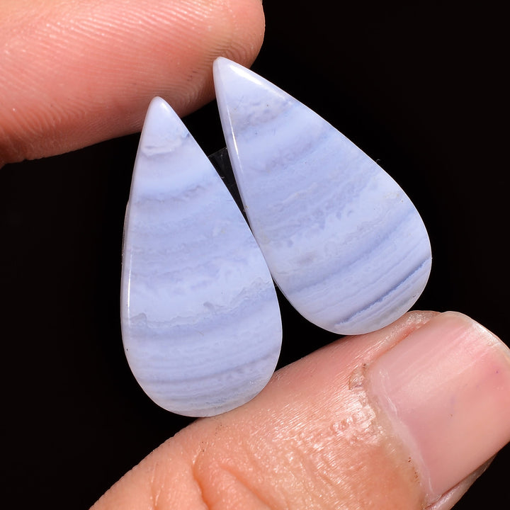 natural blue lace agate pear shape cabochon loose gemstone pair