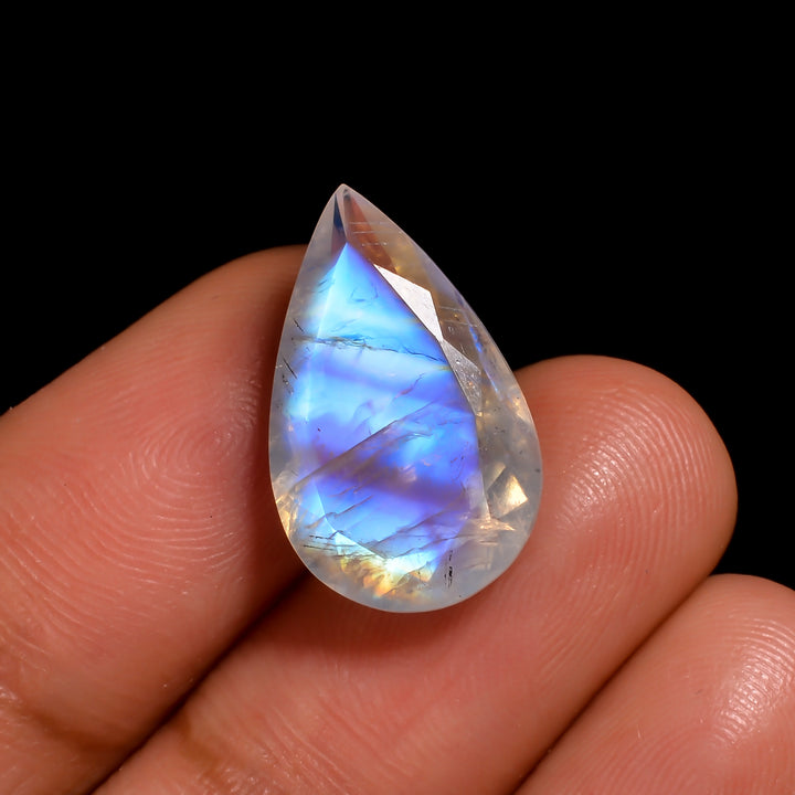 blue fire rainbow moonstone pear shape cut stone loose gemstone