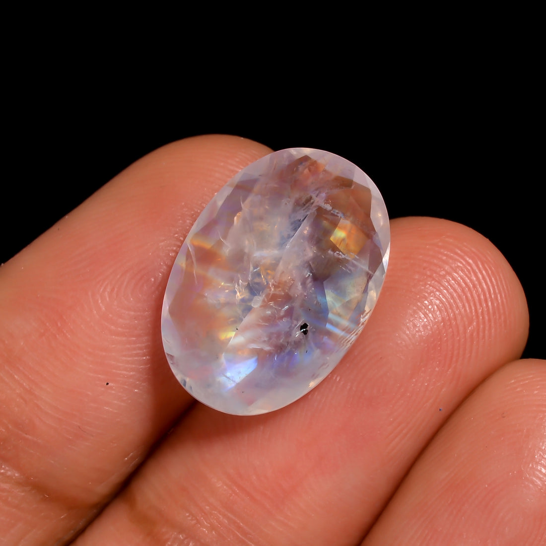 golden illusion blue moonstone oval shape cut stone loose gemstone
