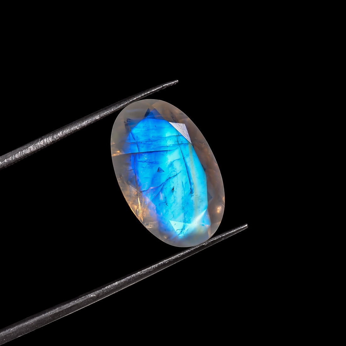 electric blue moonstone oval shape cut stone loose gemstone