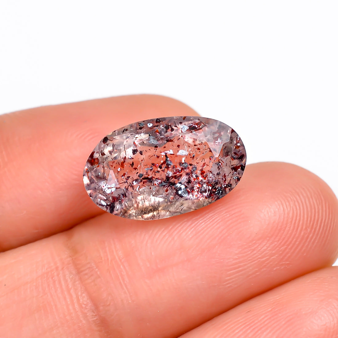 elestial hematite quartz oval shape cut stone loose gemstone