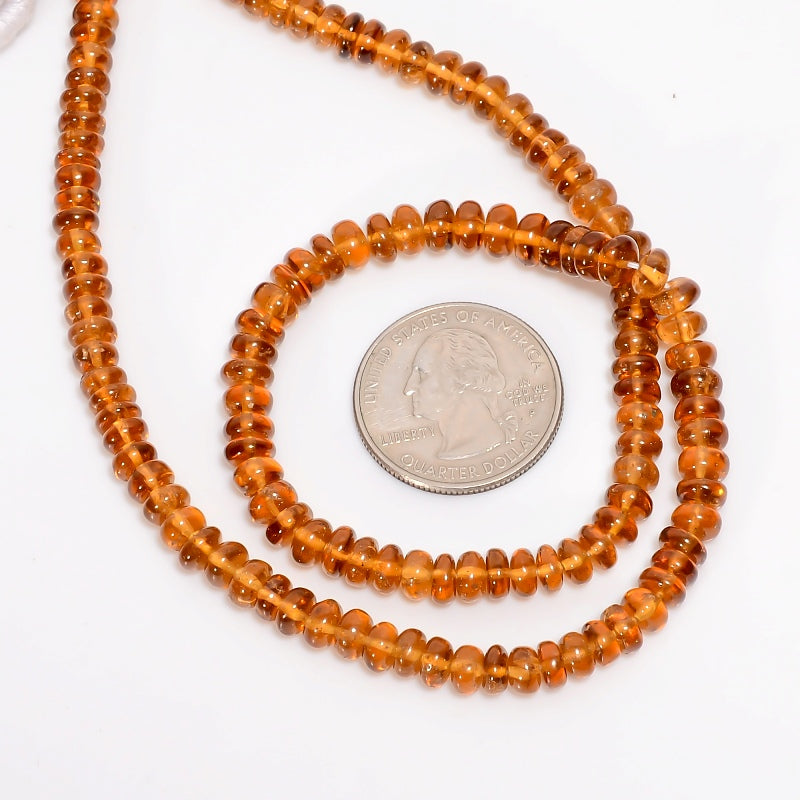 Hessonite Garnet Natural Gemstone Rondelle Shape Smooth 7 Lines