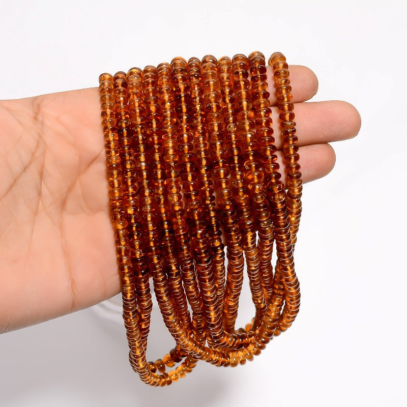 Hessonite Garnet Natural Gemstone Rondelle Shape Smooth 7 Lines