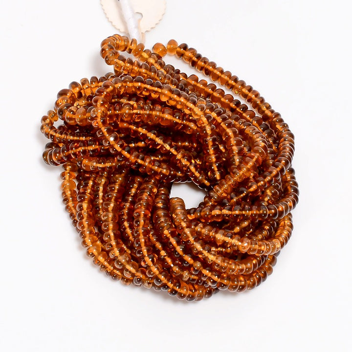 Hessonite Garnet Natural Gemstone Rondelle Shape Smooth 7 Lines