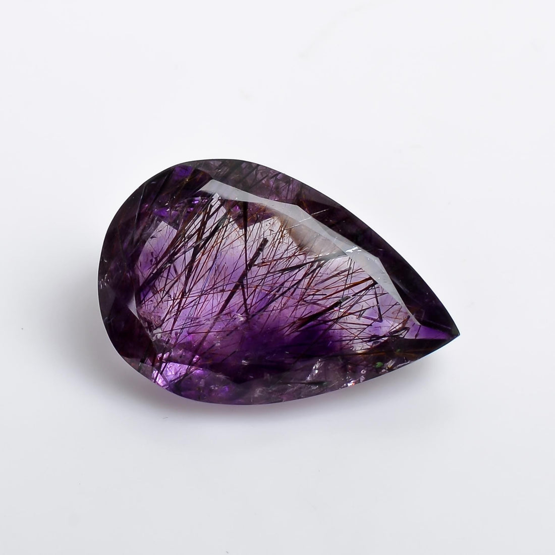 amethyst with cacoxenite natural quartz pear shape cut stone loose gemstone