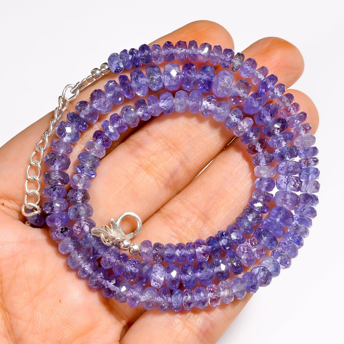 tanzanite natural gemstone rondelle shape faceted beads necklace