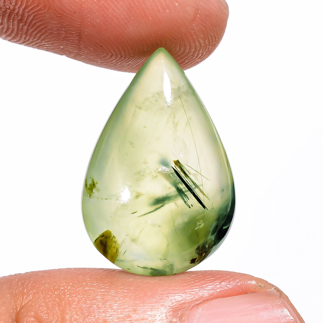 prehnite with epidote pear shape cabochon loose gemstone