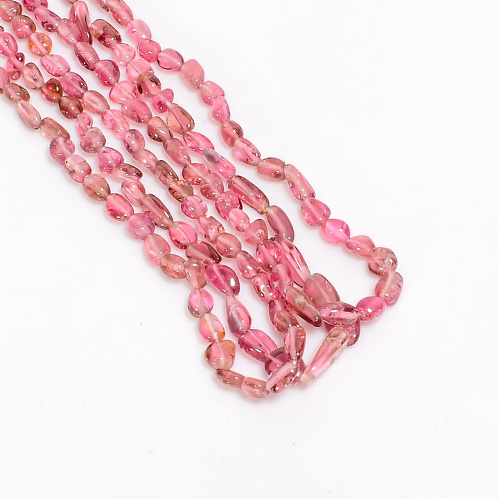 pink tourmaline natural gemstone tumbled shape smooth 3 lines strand 16 beads 4x3 9x5 mm 93 5 ct yn 520