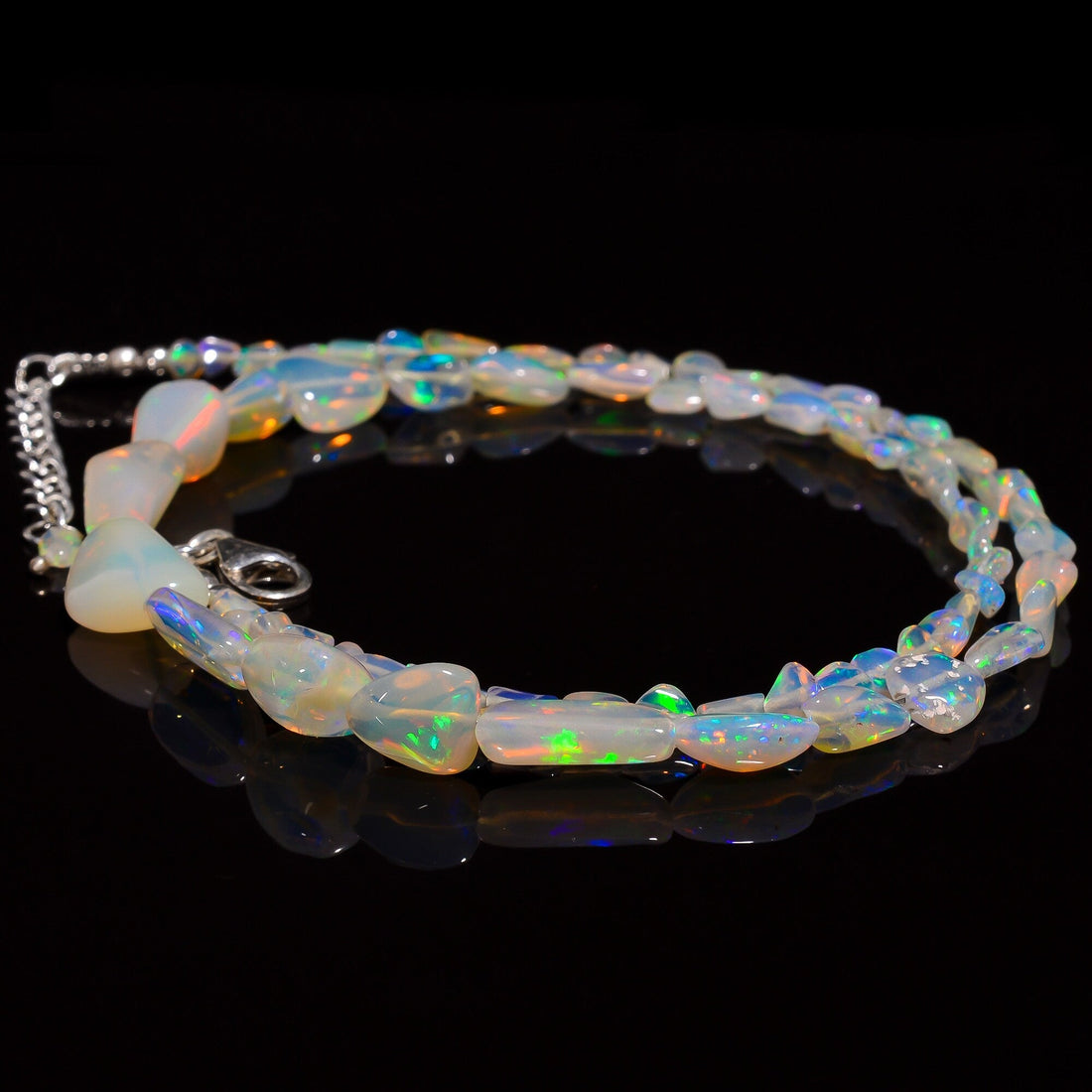 ethiopian opal smooth nuggets shape necklace 16inch 46 ct y 2064 ready to wear adjustable sterling silver lock necklace