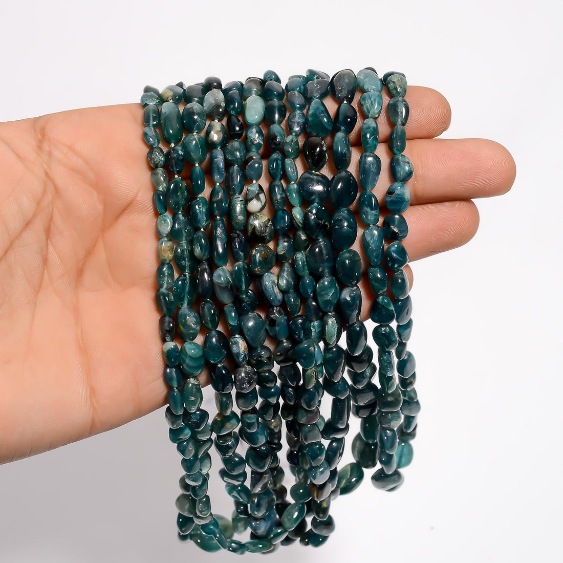 grandidierite natural gemstone tumbled shape smooth 6 lines strand 16 beads 5x4 12x10 mm 486 ct yn 533