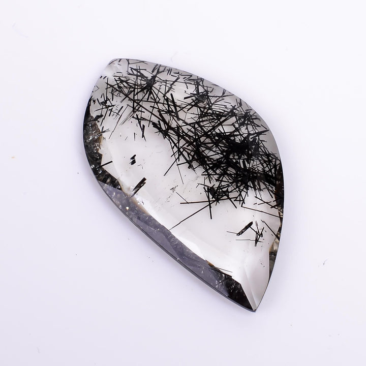 black rutile quartz both side flat cut fancy shape cut stone loose gemstone