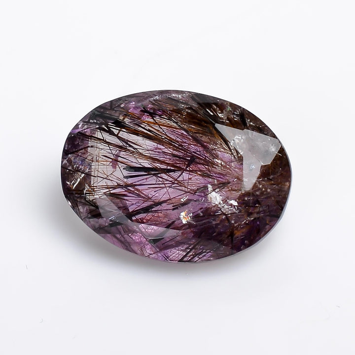 amethyst with cacoxenite natural quartz oval shape cut stone loose gemstone