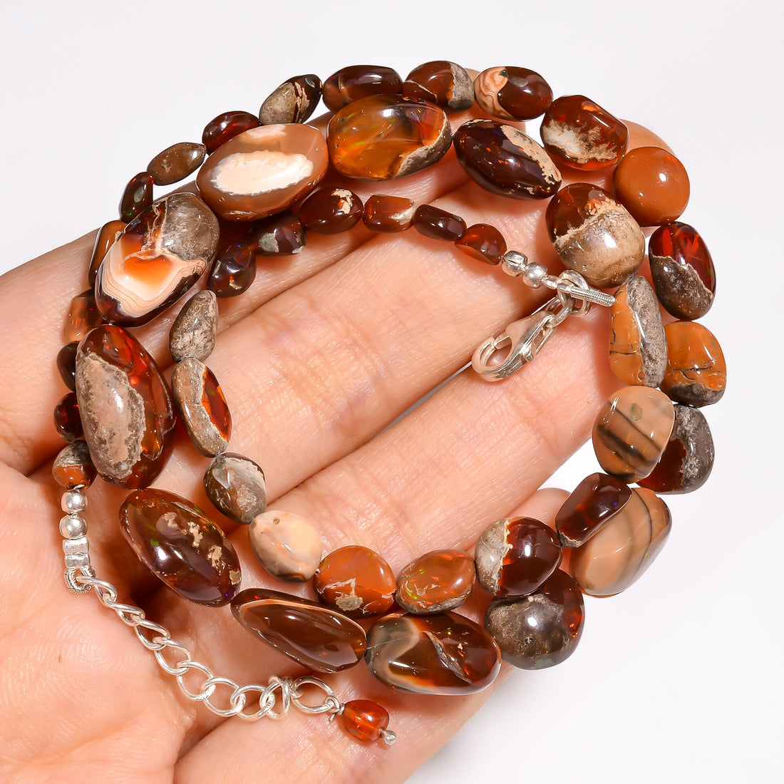 chocolate opal with matrix natural gemstone tumbled shape smooth necklace