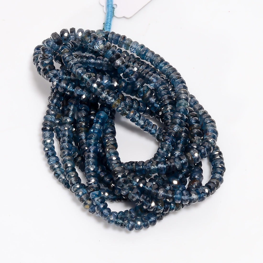 dark teal kyanite natural gemstone rondelle shape faceted 4 lines strand 16 beads 3x3 5x5 mm 569 ct yn 542