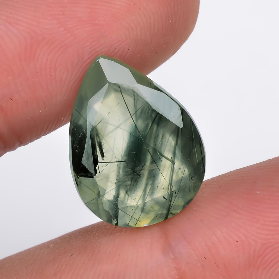 prehnite with epidote natural pear shape cut stone loose gemstone