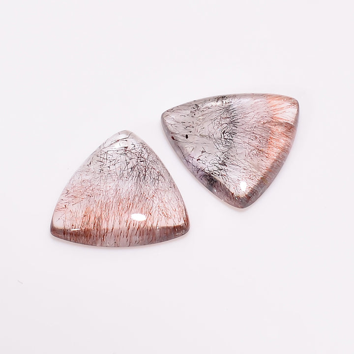 elestial quartz with lepidocrocite trillion shape cabochon natural loose gemstone pair