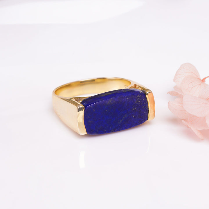 natural lapis lazuli radiant shape ethnic handmade ring 925 sterling silver 14k gold plated 3 micron 10 75 us 10 8 gms y 7778