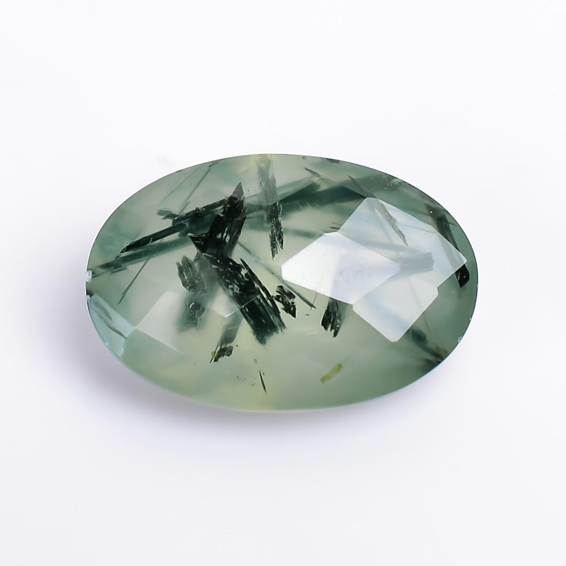 prehnite with epidote natural oval shape faceted loose gemstone