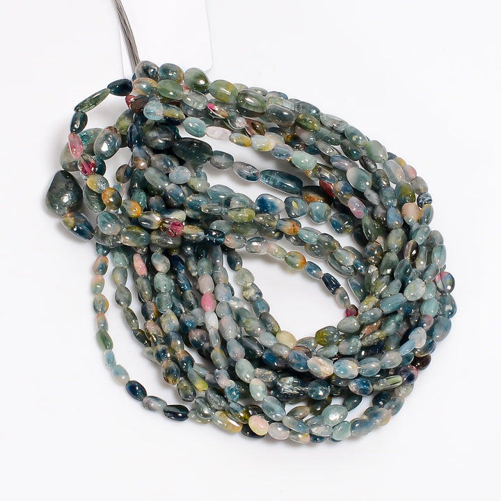 bio tourmaline natural gemstone tumbled shape smooth 7 lines strand 16 beads 5x4 12x9 mm 300 5 ct yn 510