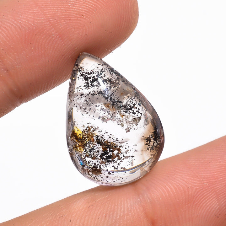 natural elestial smoky with many natural inclusion super seven stone pear shape cabochon 16 5 ct 22x15x8 mm y 2437