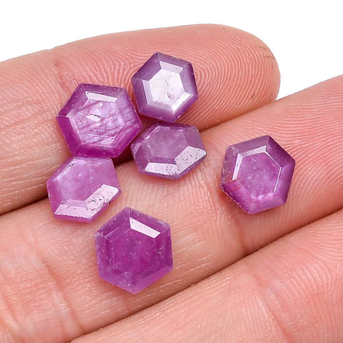 ruby natural hexagon texture shape cut stone loose gemstone 6 pcs lot
