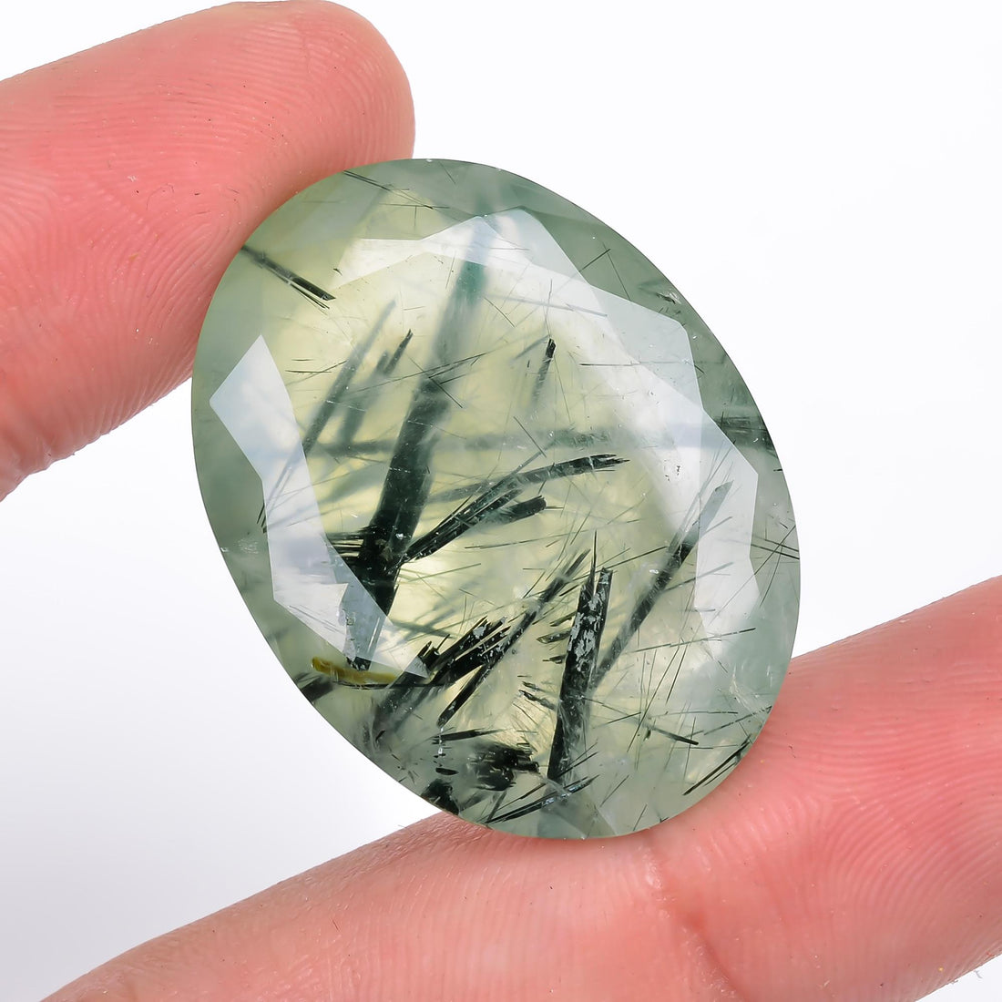 prehnite with epidote natural oval shape cut stone loose gemstone