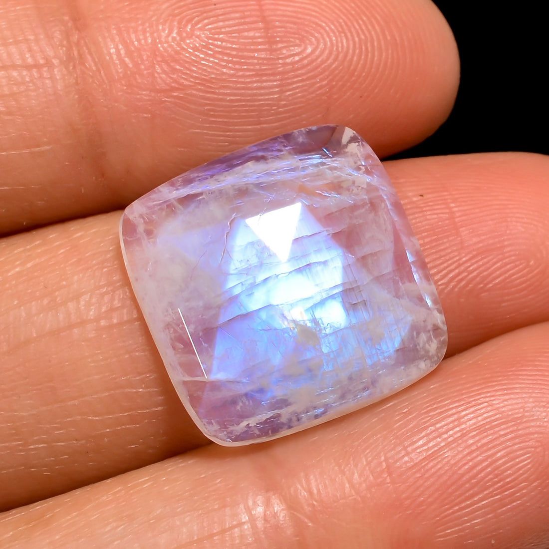 natural rainbow moonstone cushion shape facet on top loose gemstone