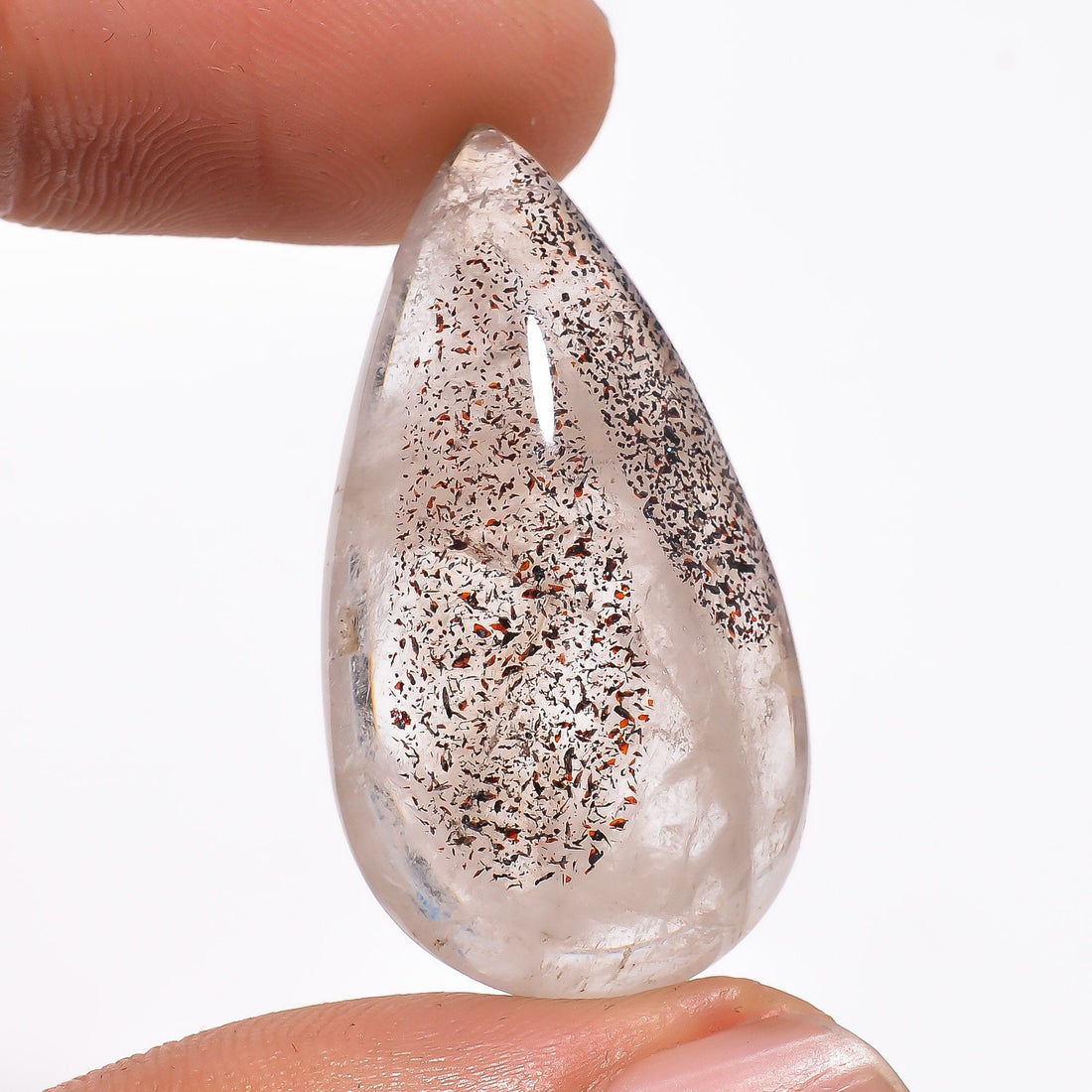 elestial quartz with many natural inclusion pear shape cabochon loose gemstone